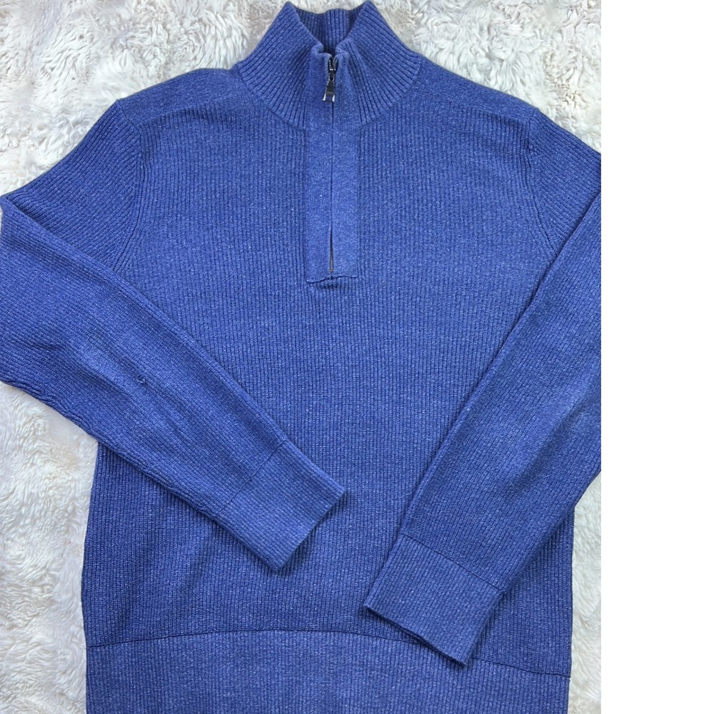 Banana Republic Mens Large Blue Ribbed Quarter Zip Mock Neck Sweater. A28